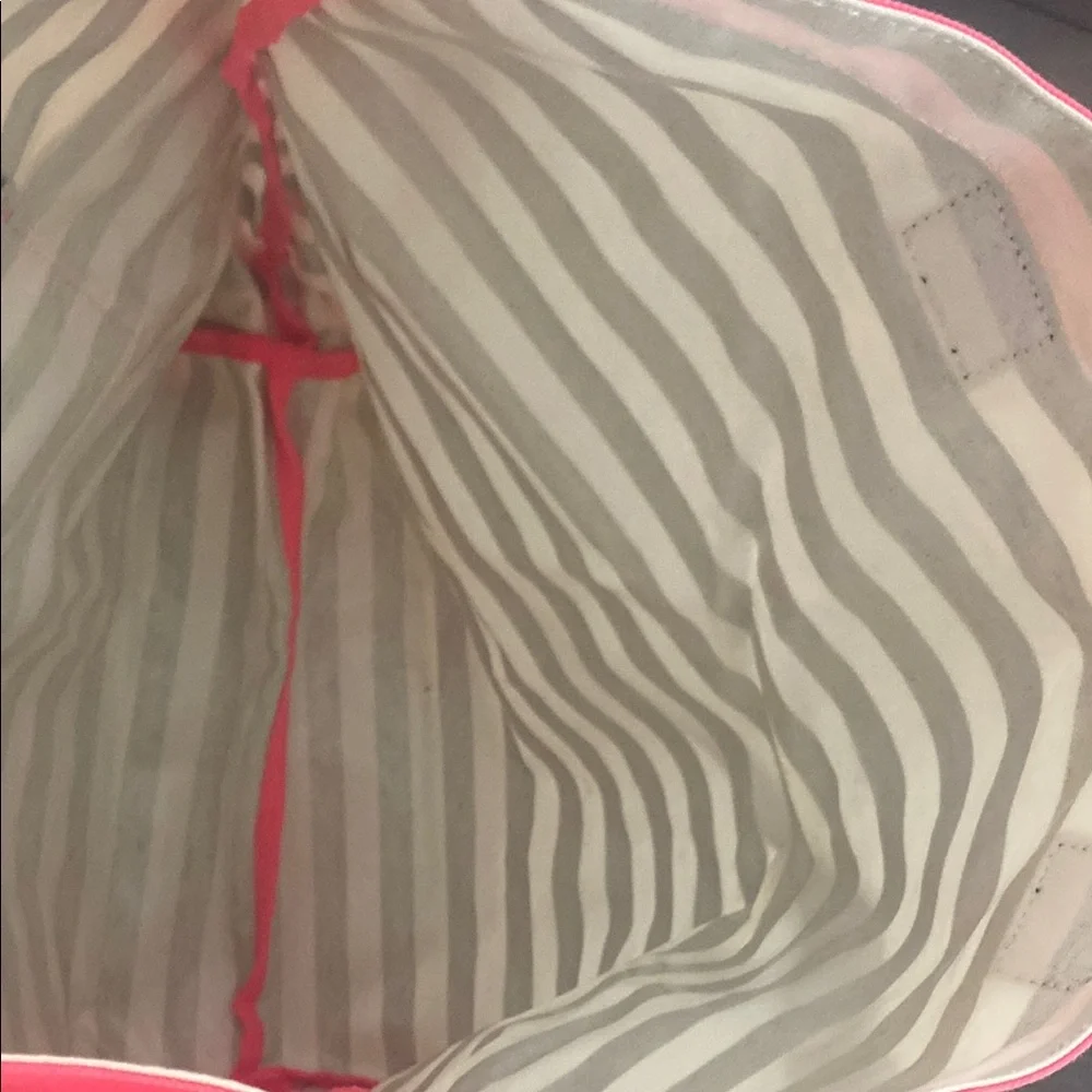 Victoria's Secret Black and Pink Striped Tote Bag